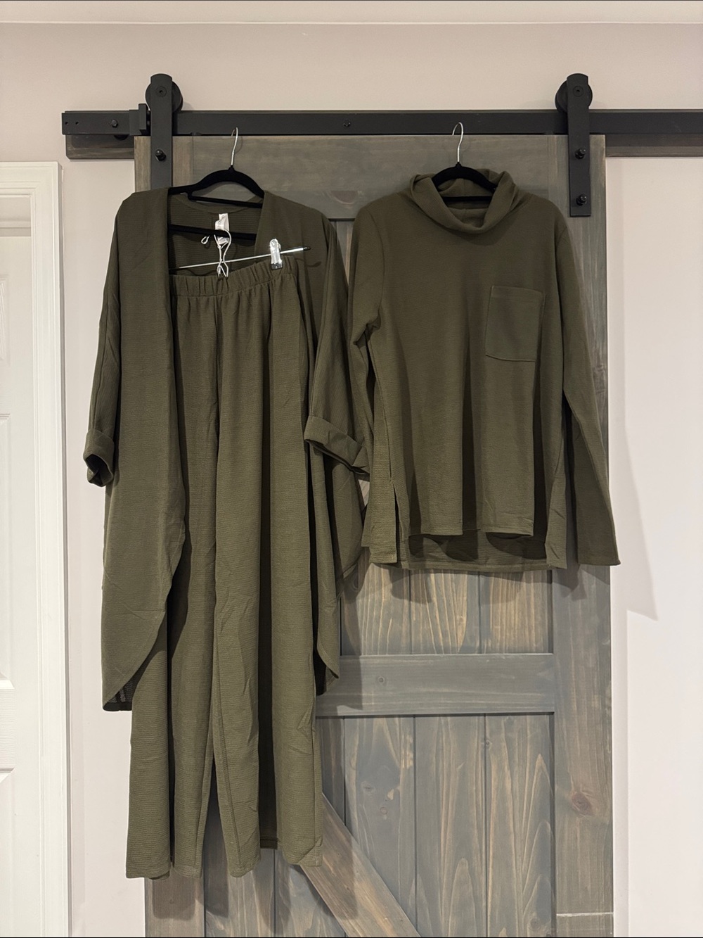 NWT Dear Scarlett Olive Green 3 - Piece Set with Cowl Neck, Jacket and Pants